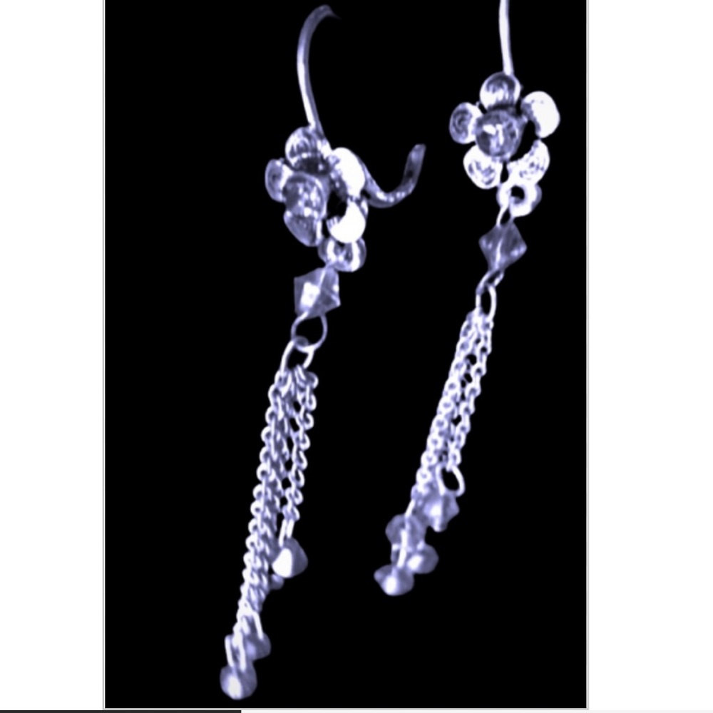 Pair of earrings, silver tone w/ black stones